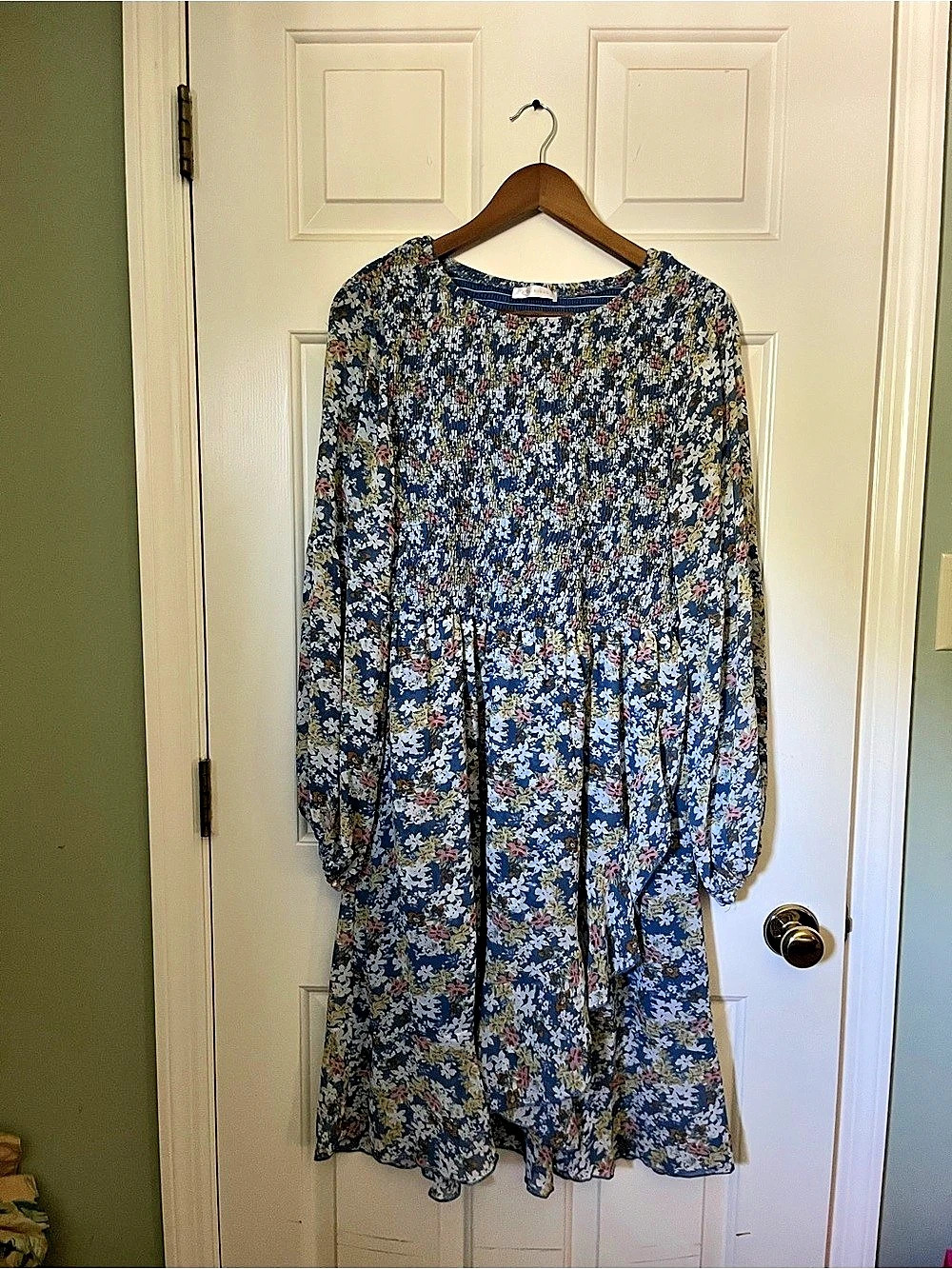 Kirundo Floral Mini Dress in Blue & White Size XL